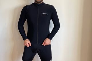 Image shows the front of the Le Col Aqua Zero long sleeve jersey