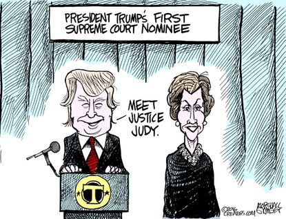 Political cartoon U.S. Trump Judge Judy Supreme Court