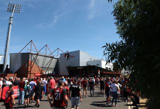 A general view of the outside of the stadium as fans arrive prior to kick off of the Premier League match between AFC Bournemouth and Aston Villa at Vitality Stadium on August 06, 2022 in Bournemouth, England.