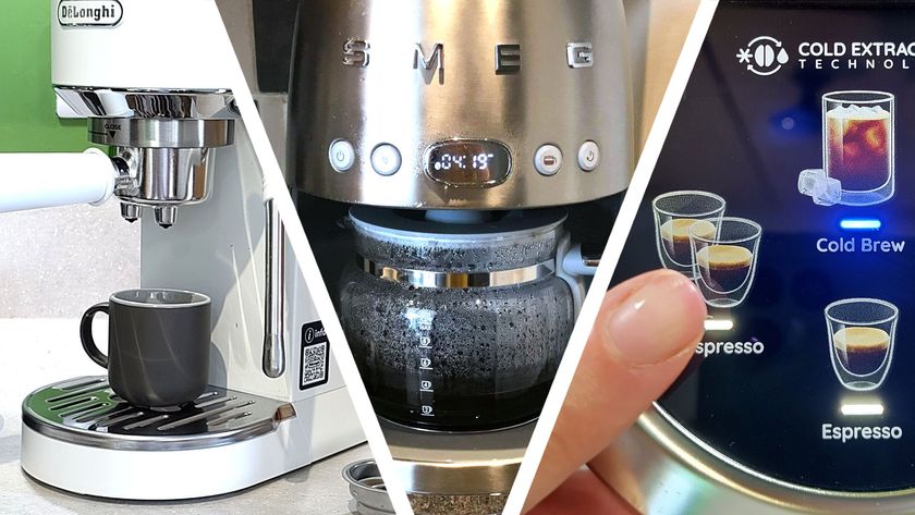 Split image of three coffee makers