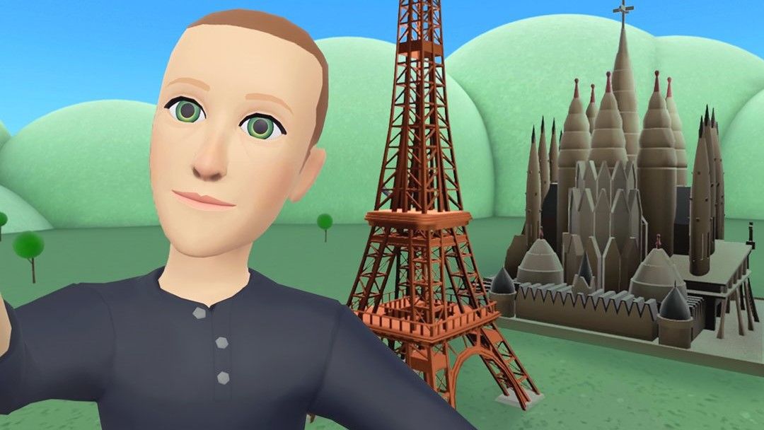 A screenshot of Horizon Worlds with Mark Zuckerberg&#039;s avatar