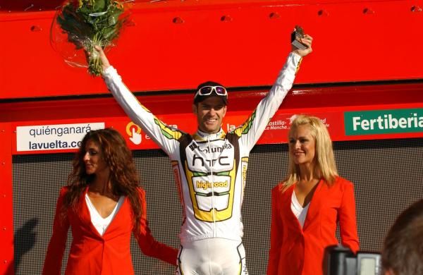 Greg Henderson on the podium after taking the stage 3 win.
