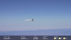 Boom Supersonic's XB-1 demonstrator vehicle conducts its 13th and final test flight on Feb. 10, 2025. The jet broke the sound barrier three times during the flight.