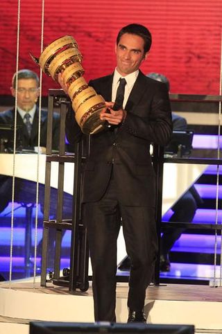 Alberto Contador and the Giro d'Italia trophy