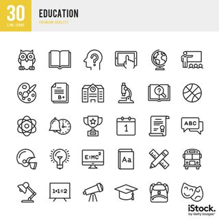 ‘Education set of thin line vector icons’ by fonikum. This set could help to break up dense passage of text visually on a school’s website, for example