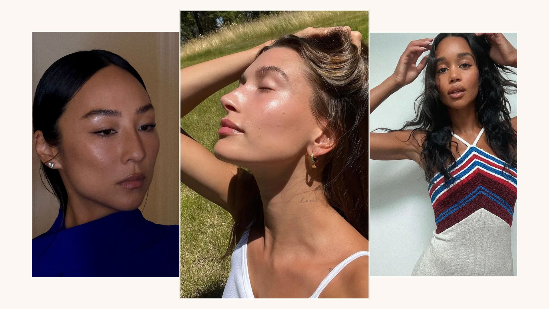 Greta Lee, Hailey Bieber and Laura Harrier with glowy makeup looks