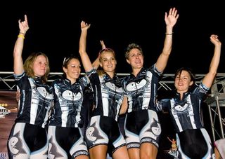 The Vanderkitten women celebrate taking the team title for the USA Crits series.
