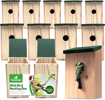 12pcs Wild Bird Nesting Boxes, 21.5 X 12 X 11.5cm, Natural-Look Birdhouse, Durable Build With Ventilation, Easy Install