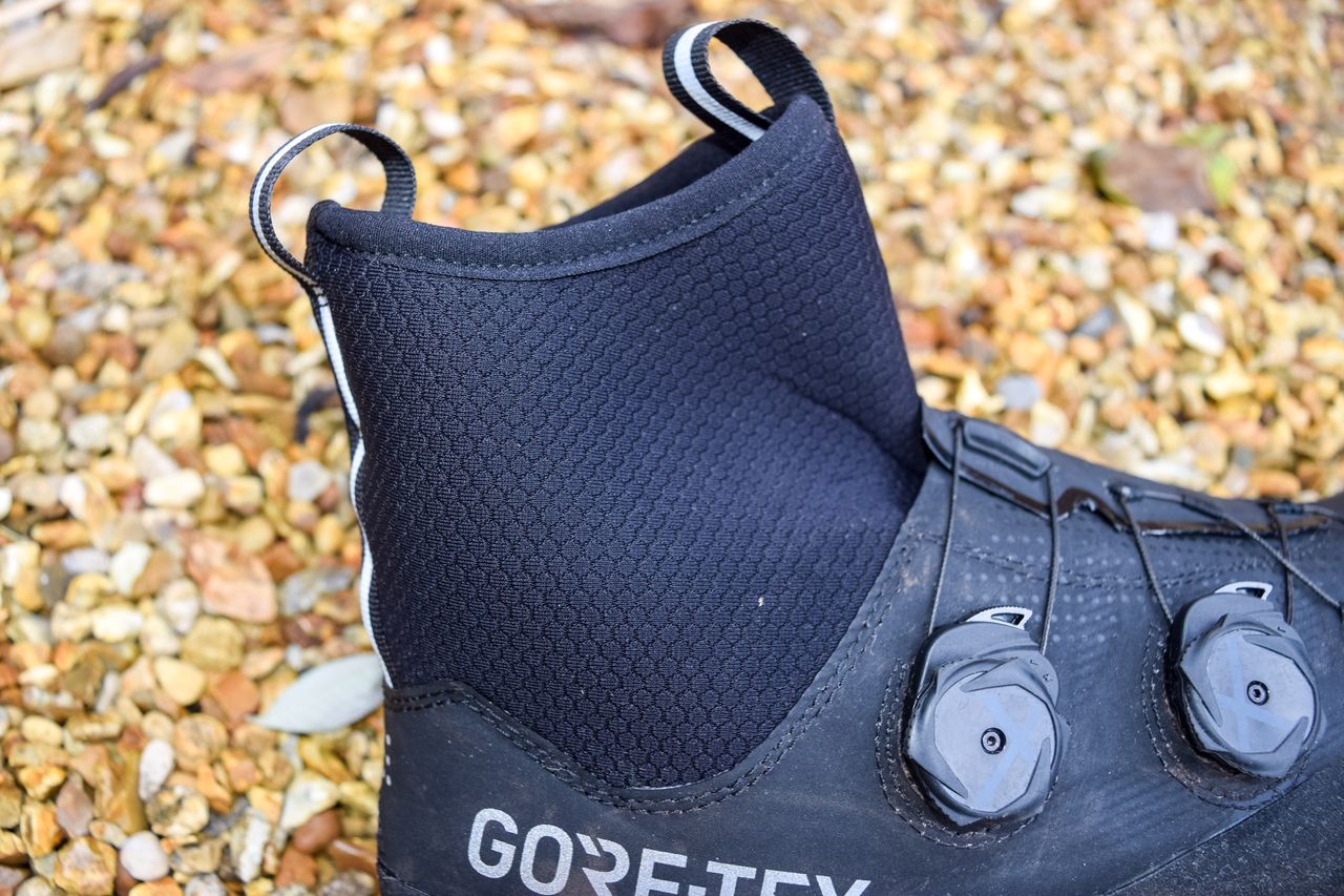 The heel of a Northwave Flagship GTX shoe showing the Gore-Tex logo