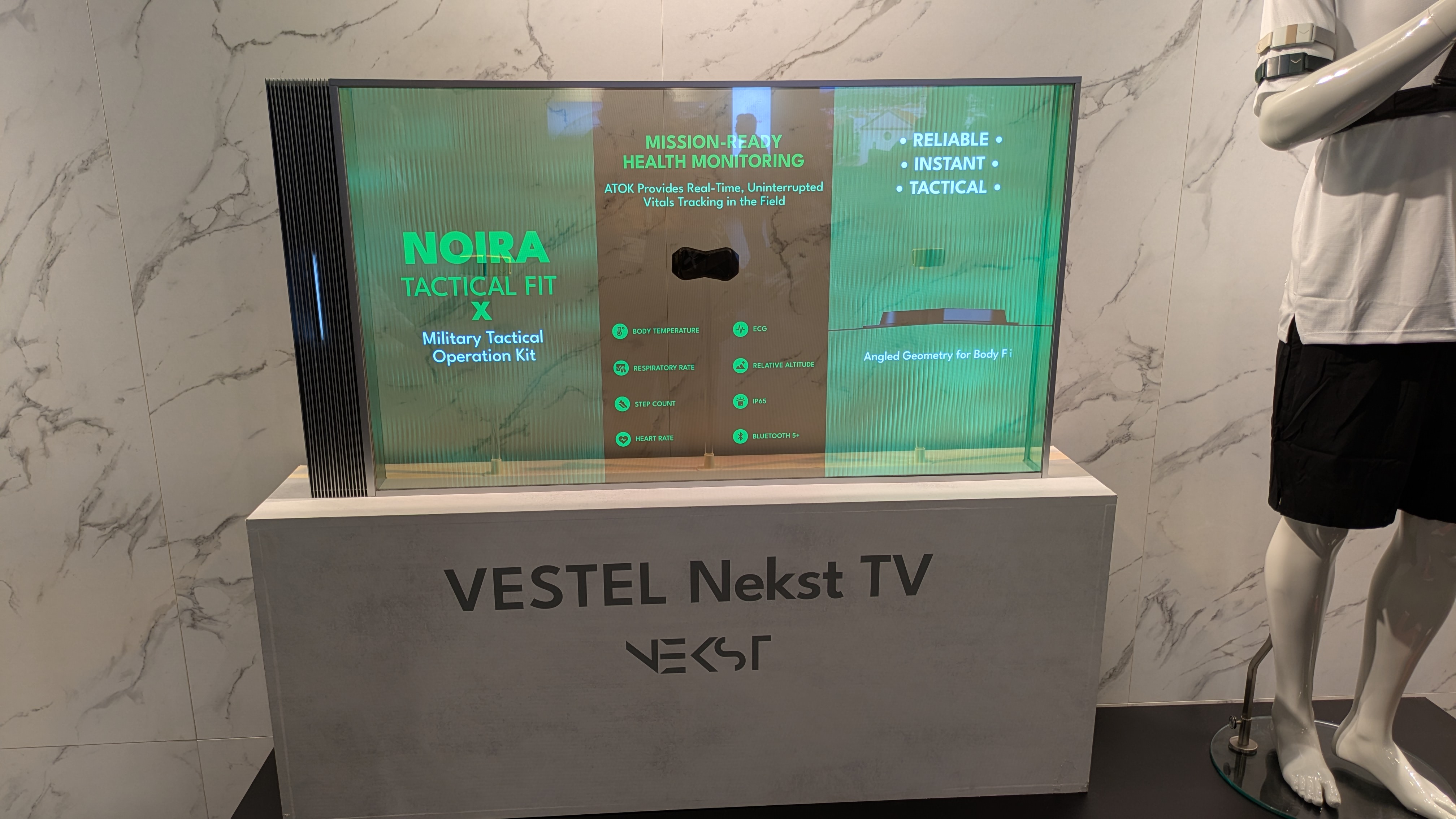 Vestel Nekst transparent TV next to a mannequin
