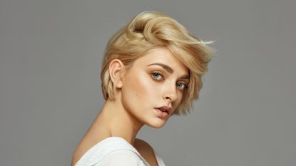 woman with short blonde highlights in hair 