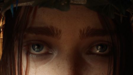 A close-up of a woman's eyes in The Witcher 4