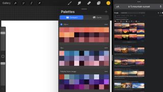 A shot of the Procreate app with various palettes on show