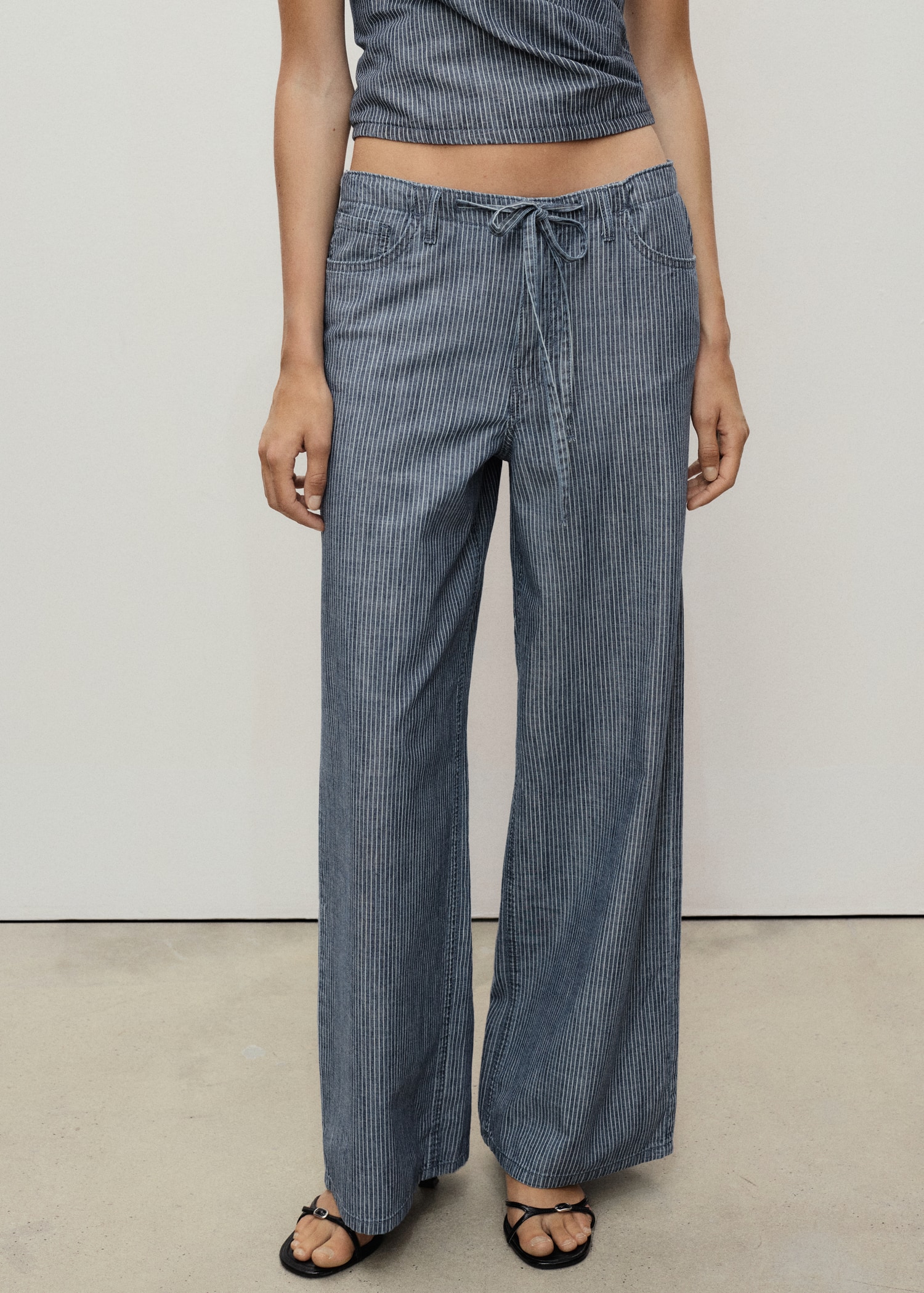 Wide Leg Denim Trousers With Belt - Women | Mango United Kingdom