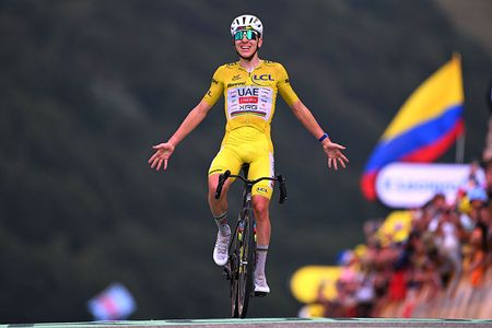 Tadej Pogacar of Slovenia and UAE Team Emirates - XRG - Yellow Leader Jersey celebrates at finish line as stage winner during the 113th Tour de France 2026 - Stage 14 a 155.3km a 155.3km stage from Mulhouse to Le Markstein 1189m / #UCIWT / on July 18, 2026 in Le Markstein, France. (Photo by Tim de Waele/Getty Images)