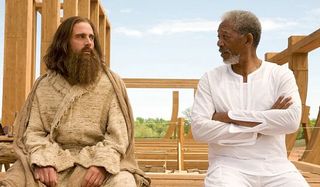 Evan Almighty Steve Carell Morgan Freeman chatting on the Ark
