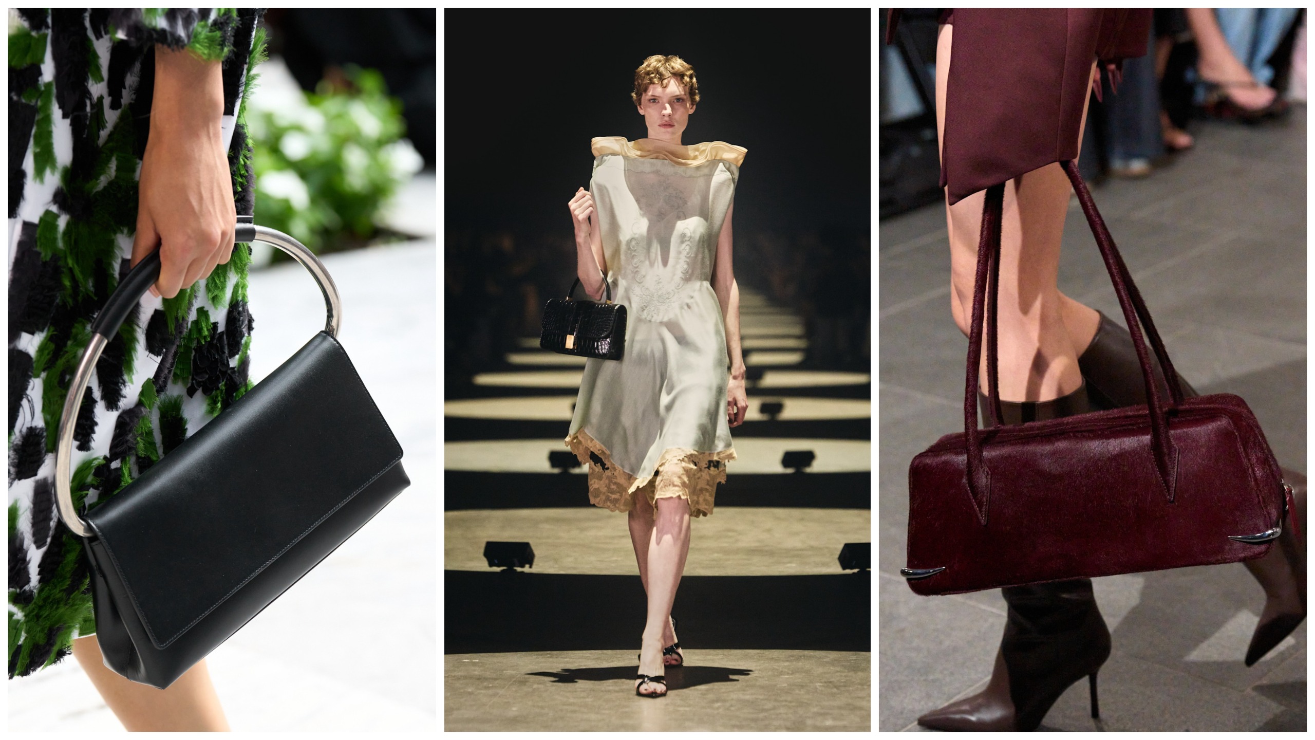 collage of east west bags on the spring 2027 runways