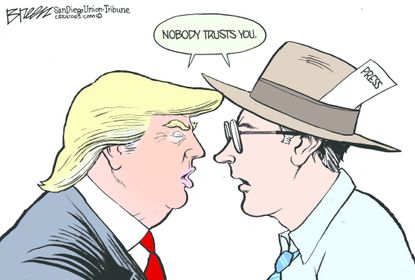 Political cartoon U.S. Trump media press trust