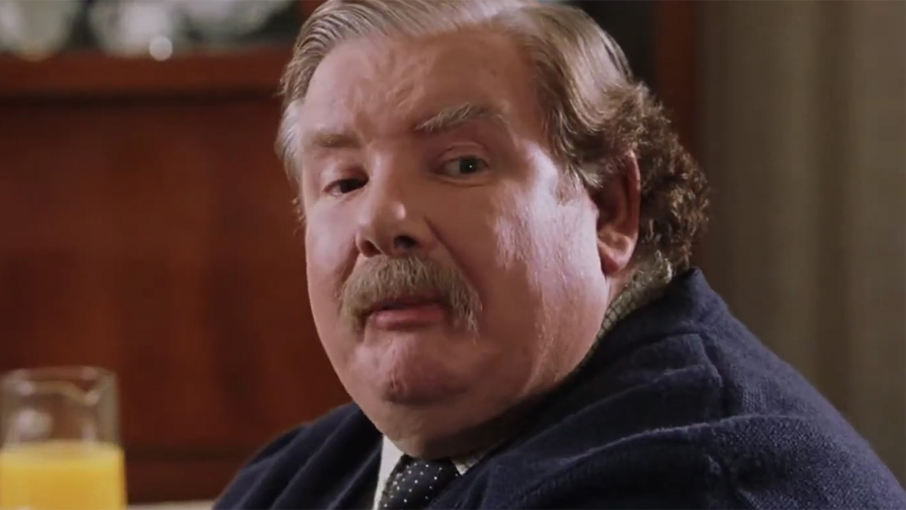 Vernon Dursley enjoying some orange juice while berating Harry Potter in the original Warner Bros. movies.