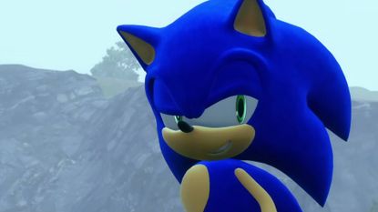 Sonic looks devious in a screenshot from Sonic Frontiers.