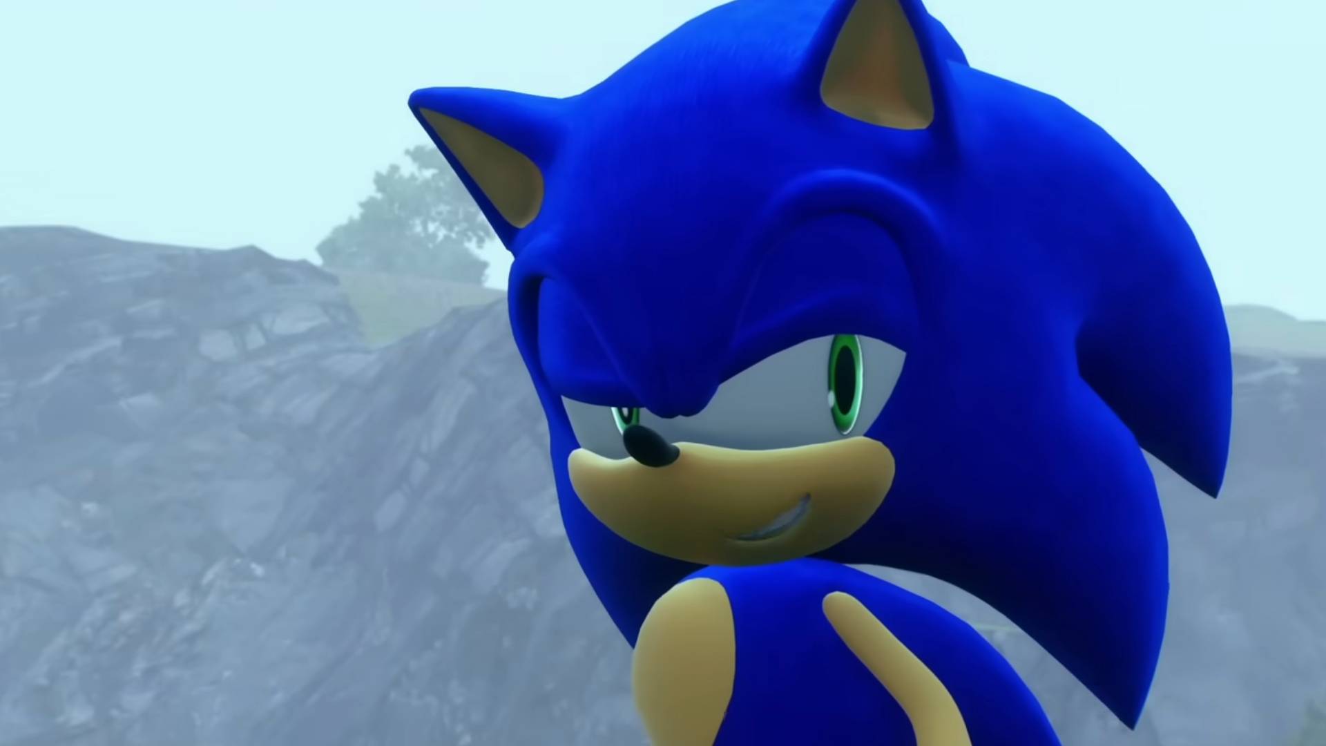 Sonic looks devious in a screenshot from Sonic Frontiers.
