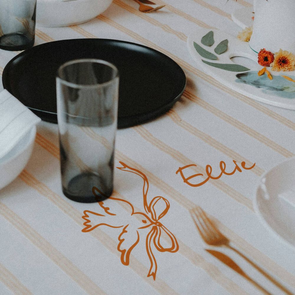 striped tablecloth with dove sticker