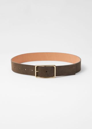 Rectangular-Buckle Leather Belt