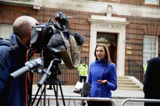 Rhiannon Mills, a royal correspondent for Sky News pictured here reporting on the birth of Prince William and Catherine, Duchess of Cambridge’s second child, Charlotte, in 2015