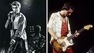 Left&ndash;Adrian Belew, David Bowie, Vorst Natonaal, Brussels, Belgium, 11/06/1978; Right&ndash;Adrian Belew performs with 'David Bowie' at the Fresno Convention Center in Fresno, California on April 2, 1978
