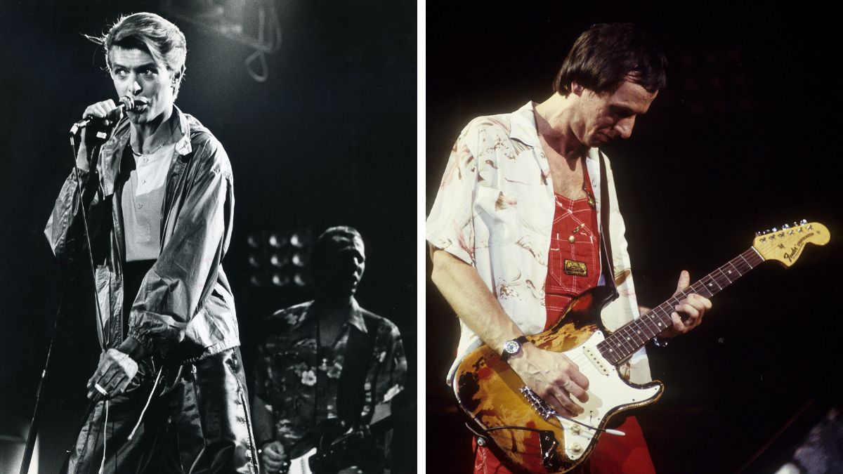 Left&ndash;Adrian Belew, David Bowie, Vorst Natonaal, Brussels, Belgium, 11/06/1978; Right&ndash;Adrian Belew performs with 'David Bowie' at the Fresno Convention Center in Fresno, California on April 2, 1978
