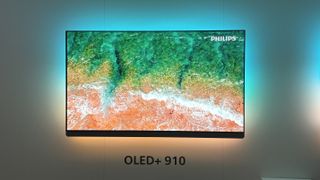 A Philips OLED910 TV at TP Vision Live's demo rooms