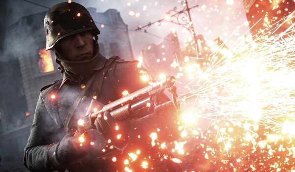 A soldier fires a shotgun in Battlefield 1