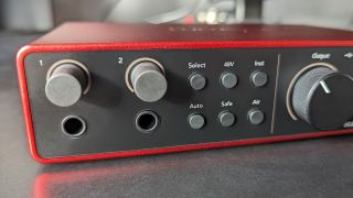 Close up of the inputs on the Focusrite Scarlett 2i2 4th Gen
