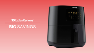 Philips 3000 Series air fryer on red TTR deals background with text: BIG SAVINGS
