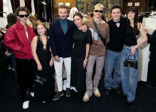 Cruz Beckham, Harper Beckham, David Beckham, Victoria Beckham, Romeo Beckham, Brooklyn Beckham and Nicola Peltz Beckham attends the Victoria Beckham