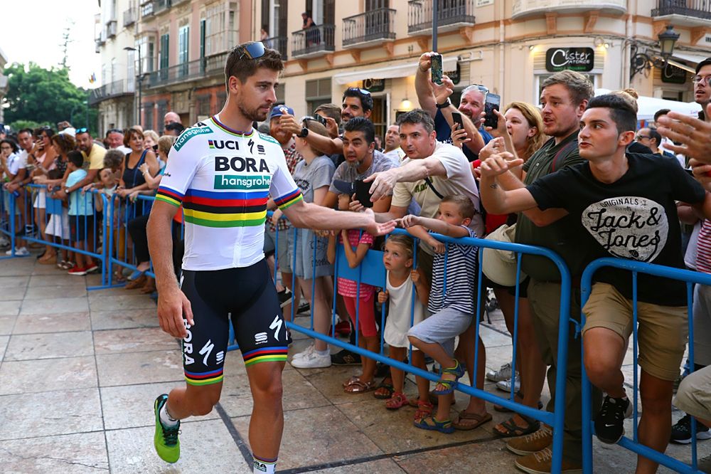 Peter Sagan speaks with fans at the Vuelta a Espa&ntilde;a team presentation