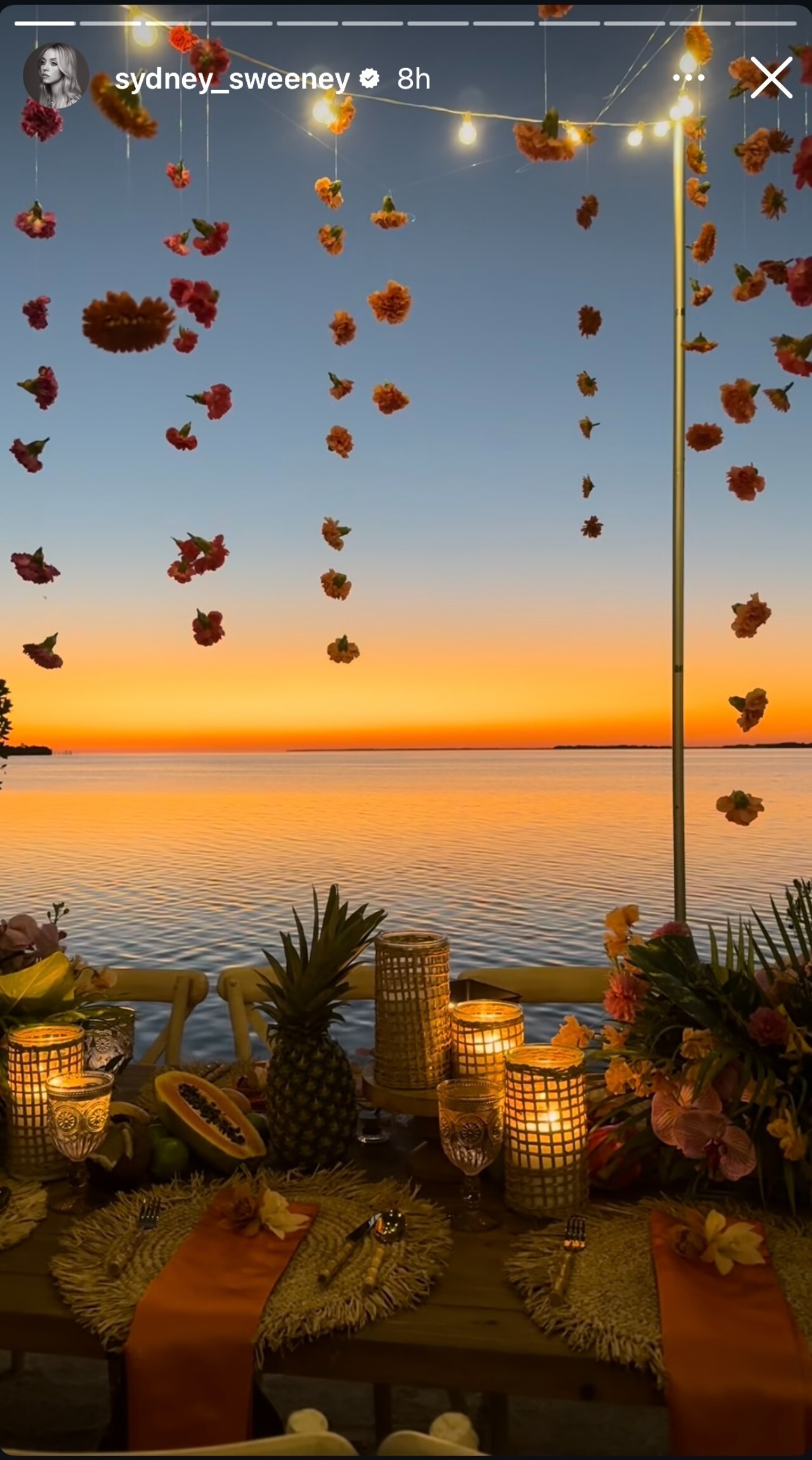 Sydney Sweeney posted a romantic photo in the Florida Keys at sunset.