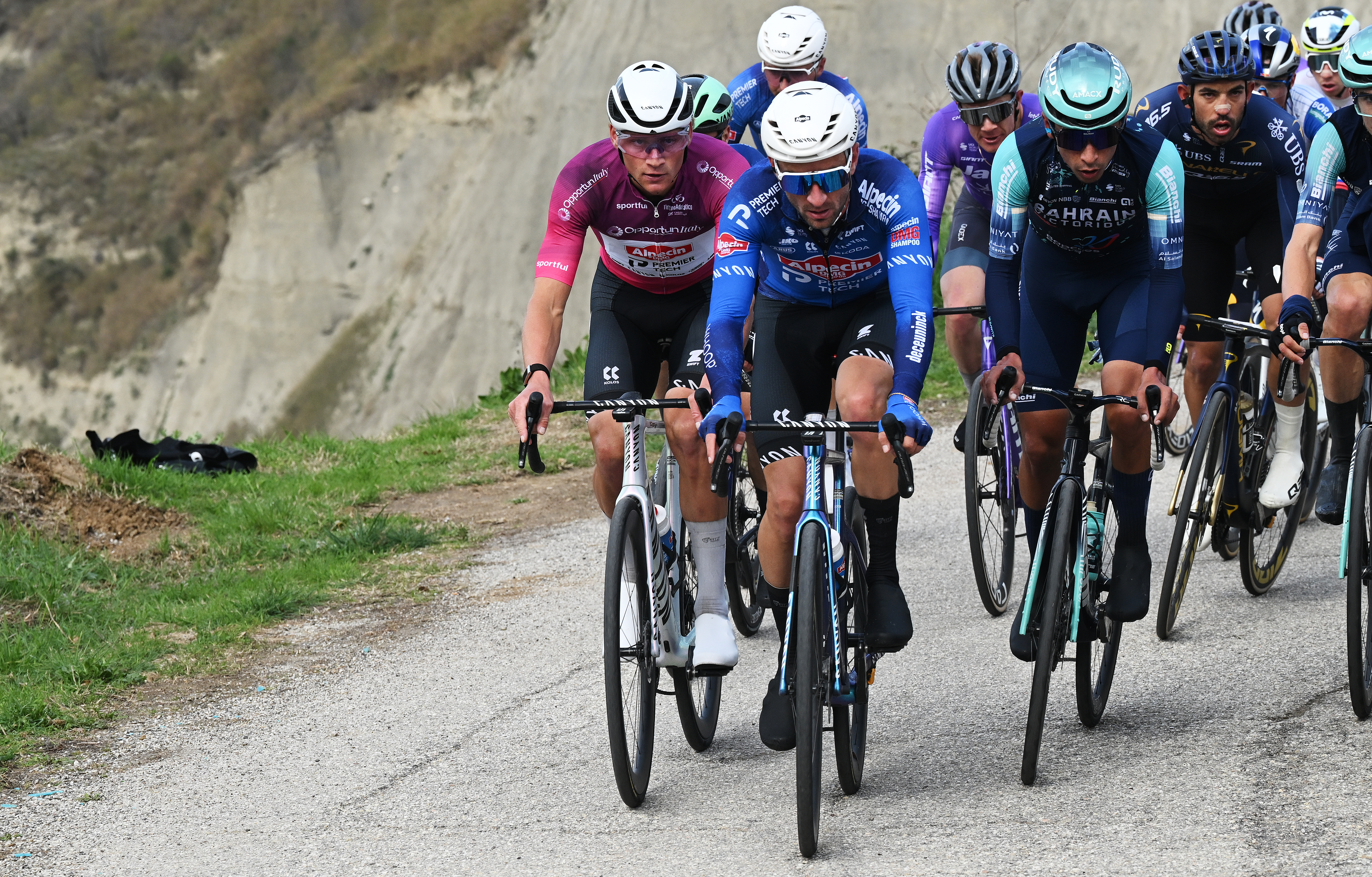 Edward Planckaert pictured alongside Van der Poel during this year's Tirreno-Adriatico