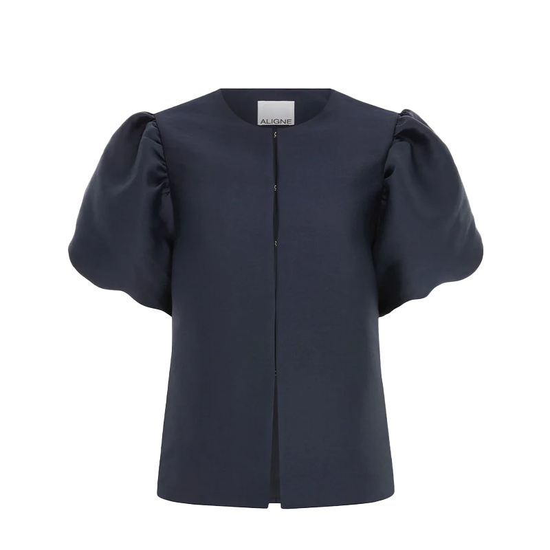 Navy puff sleeve satin top, Aligne