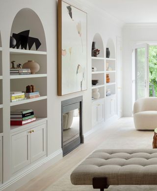 arched shelving in a living room