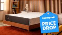 The Cocoon by Sealy Chill Hybrid Mattress in a bedroom with a Tom's Guide price drop deals graphic (right)