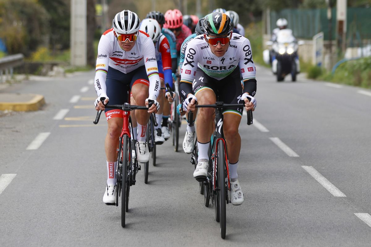 Paris Nice 2022 - 80th Edition - 7th stage Nice - Col de Turini 155,2 km - 12/03/2022 - Mads Pedersen (DEN - Trek - Segafredo) - Ryan Mullen (IRL - Bora - Hansgrohe) - photo Luis Angel Gomez/SprintCyclingAgency&Acirc;&copy;2022