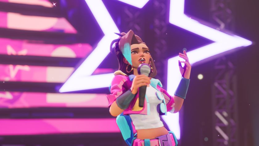 Cadence sings on stage with a pink background and a star design in People of Note