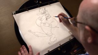 Eric Goldberg drawing Genie from Aladdin in Disney+ series Sketchbook