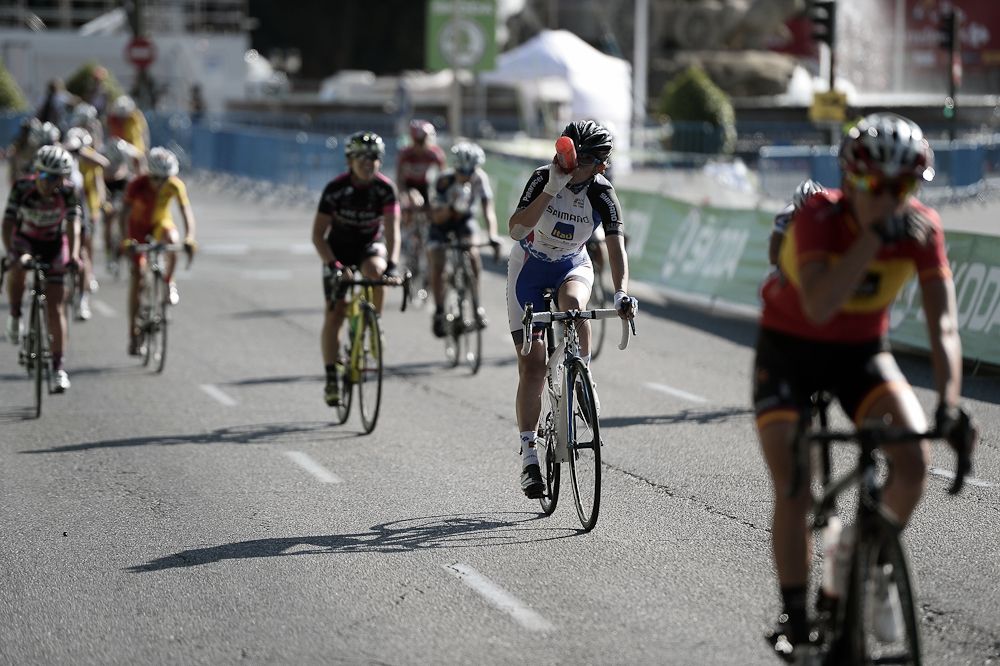 Cyclists compete in the inaugural Madrid Challenge by La Vuelta.