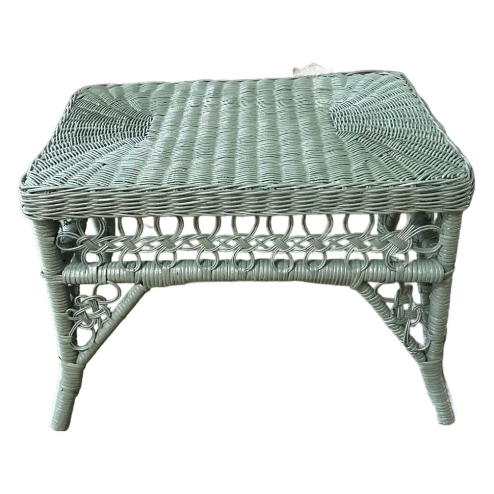 Green wicker footstool