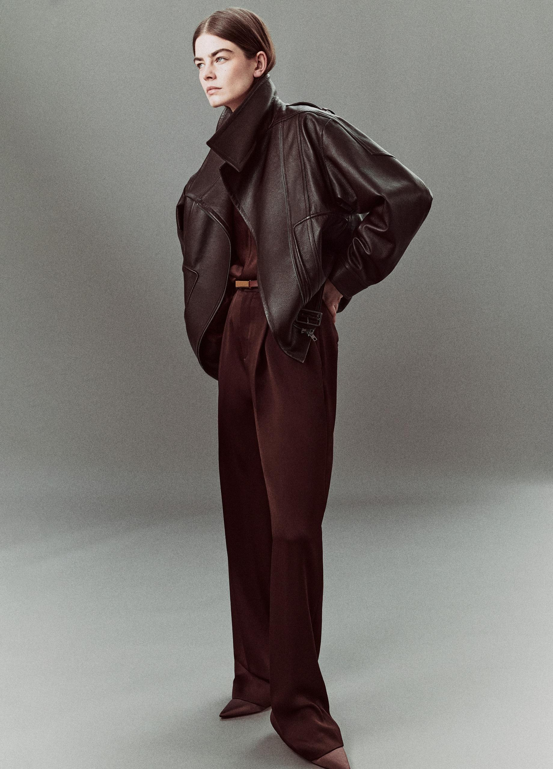 Vince Leather Oversized Biker Jacket