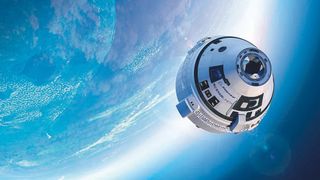An artist's rendition shows Boeing's CST-100 Starliner heading for a rendezvous with the International Space Station.