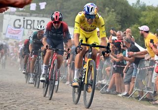 Wout van Aert (Jumbo-Visma) rides on the cobbles during the 2022 Tour de France stage 5