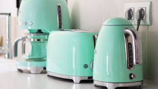 Mint green pastel coloured home appliances